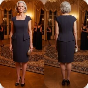 NWT Linea Domani 10 Old Money Quiet Luxury Formal Peplum Sheath Midi Dress